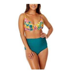 Anne Cole Womens Swimsuit XXL V-Wire Bikini High Waist Bottoms Floral 2 Piece